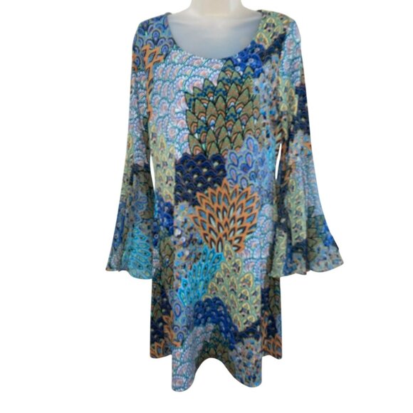 New Prelude Multicolor Bold Bell Sleeve Hippie BOHO Dress Size Medium - Picture 7 of 10